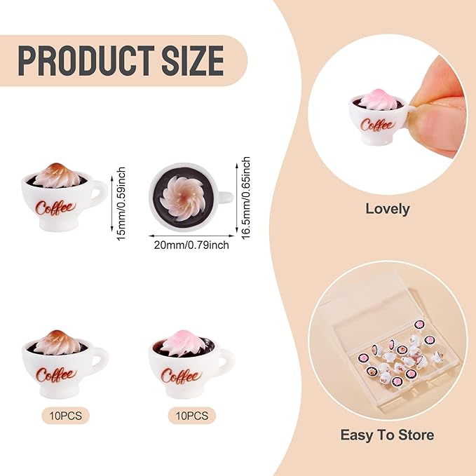 Cheriswelry 20Pcs Mini Resin Coffee Cups Food Drinks Miniature Decoration Cappuccino Mug Ornament Dollhouse Accessories 20x16.5mm for Kitchen Play Tableware Christmas Party Decoration