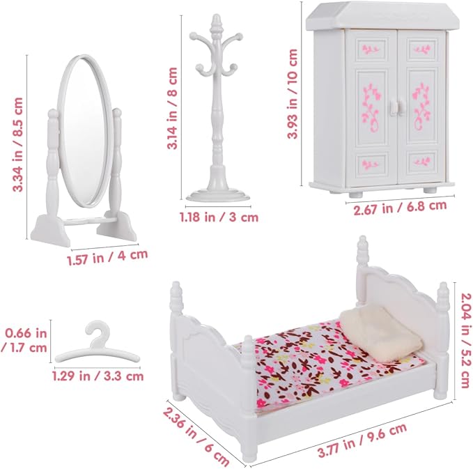 3.93 Inch Mini Bedroom Bed Cabinet Model - Miniature Dollhouse Furniture Set for Kids Assorted Color Perfect for Dollhouse Decor and Imaginative Play