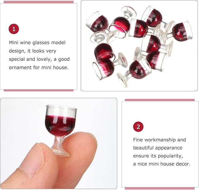 NUOBESTY 10Pcs 1: 12 Wine Glasses Dollhouse Cocktail Glasses Mini Red Wine Drink Cups for Dollhouse Decors Kitchen Accessories Miniature Goblet