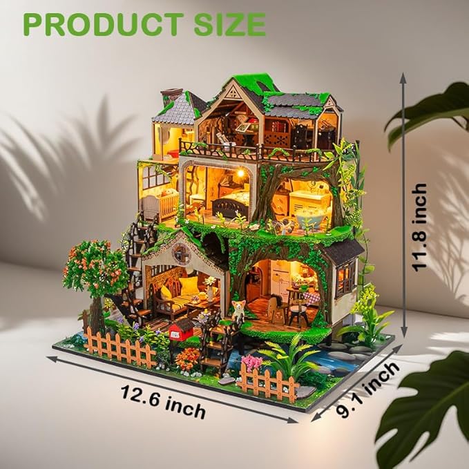 DIY Miniature House Kit, Mini Dollhouse Making Kits with Furnitures, Tiny House Kit to Build for Adults, Hobby Craft Gift for Christmas Day, Tale Forest