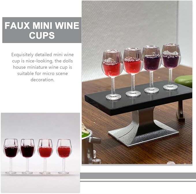 LUOZZY 48 PCS Miniature Wine Glasses Dollhouse 1:12 Miniature Wine Goblet Cups Model Tiny Wine Champagne Drink Cups Dollhouse Accessories