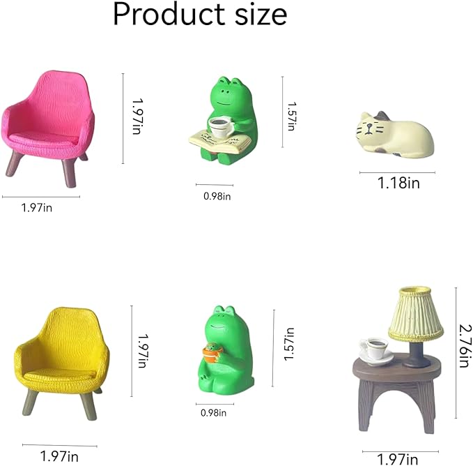 Miniature Frog Set with Sofa, cat, and Desk lamp - Cute Desk Accessories for Office Desk Decor and Home Display, Perfect as Desk Pets or Flower Frog
