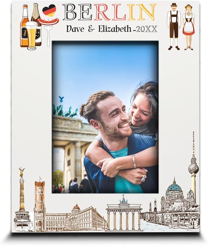 BELLA BUSTA-Personalized Europe Travel Picture Frame– Custom Print Photo Frame with City & Country-Honeymoon, Vacation, Adventure, Favor Keepsake (Berlin (5x7 Vertical))