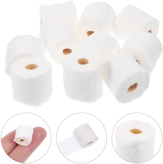 UPKOCH 10pcs Mini Dollhouse Toilet Tissue Rolls, 1:12 Detachable Simulation Paper Model, Cute Bathroom Doll House Napkins, Collectible Miniature Accessories for Kitchen, Home, Gift