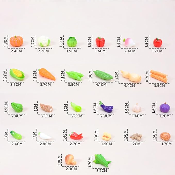 1/20 Scale Mini Realistic Vegetable Rack Model, Supermarket Props, Prentend-Play Accessory Set (Brown Vegetable Rack + 40 Vegetables)