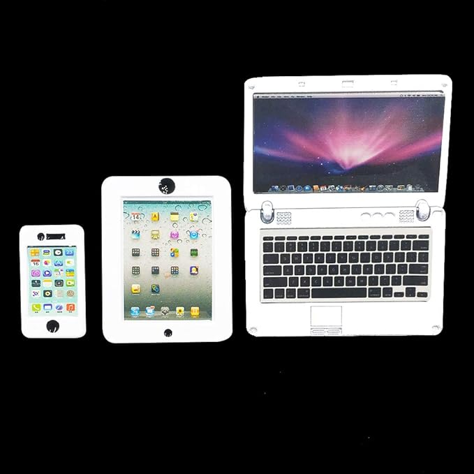 3 Pack Dollhouse Mini Laptop Tablet and Smart Phone Scene Computer Simulation Accessories for Doll 1/6 1/12 Miniatures Silver, Metal