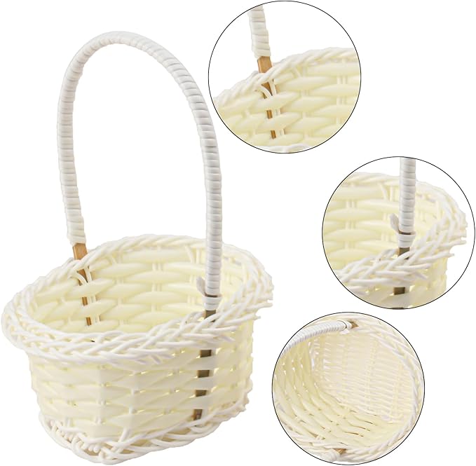 30 PCS White Mini Wicker Baskets with Handles, 4 x 3.15 inch Tiny Woven Storage baskets Small Woven Rattan Baskets with Handle for Picnics, Wedding Deco, Party Favors, Gift, Garden Deco(Oval)