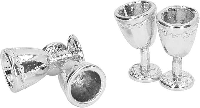 4Pcs Miniature Champagne Wine Glas, Mini Bottles Dollhouse Champagne Set Simulation Miniature Glasses Cups for 1:12 Accessories (4 Silver)