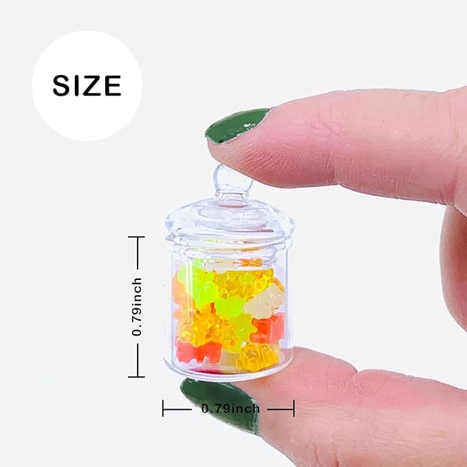 Miniature Glass Jar with 10 pcs Miniature Gummy Model, Tiny Gummy Glass Jar, Dollhouse Mini Glass Jar, 1:12 Scale, for Dollhouse Miniature, Fairy Garden, Diorama