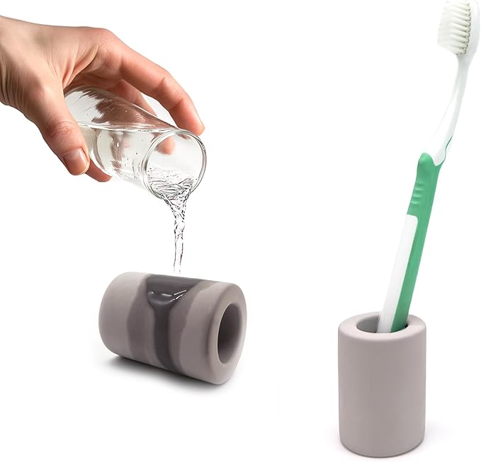 DiatZeno Mini Toothbrush Holders for Bathrooms - Diatomite Quick-Dry Organizer, Compact Portable Toothbrush Holder for Countertop, Shower & Travel Storage
