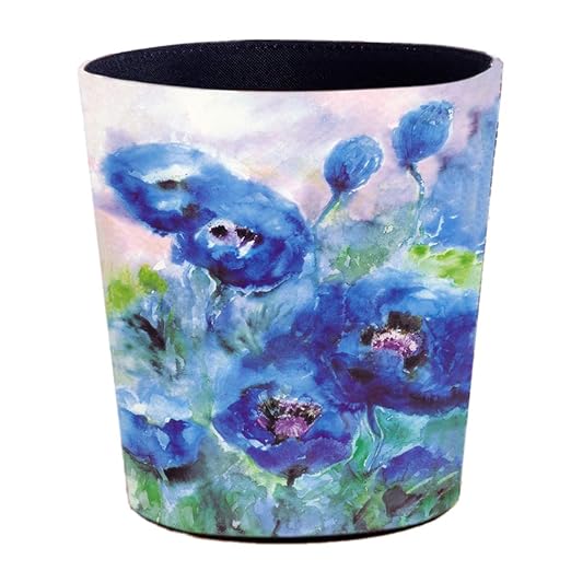 Scakbyer 10L/2.64 Gallon PU Leather Trash Can Waterproof Decorative Wastebasket Garbage Bin Paper Basket for Home Office Bathroom - Watercolor Blue Roses