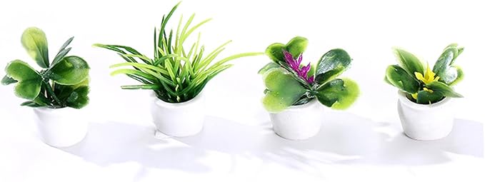 4PCS Artificial Resin Dollhouse Miniature Plants Set, DIY Faux Potted Mini Plants for Dollhouse Decoration
