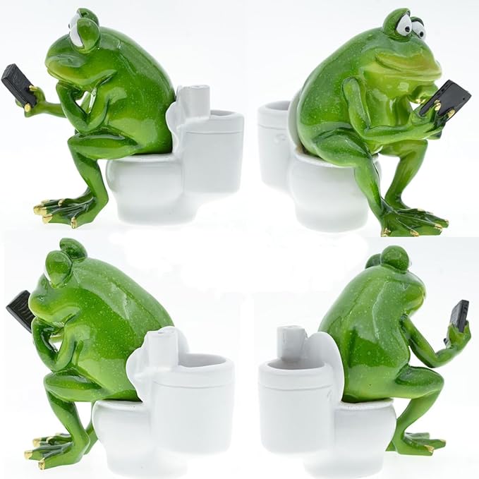 Funny Frog Sitting on Toilet Figurine, Frog Figurine Froggy Sculpture Statue Thinker Mascot Frogs Animals Resin Crafts for Home Office Bathroom Garden Outdoor Decoration Gift (Frog Sitting on Toilet)
