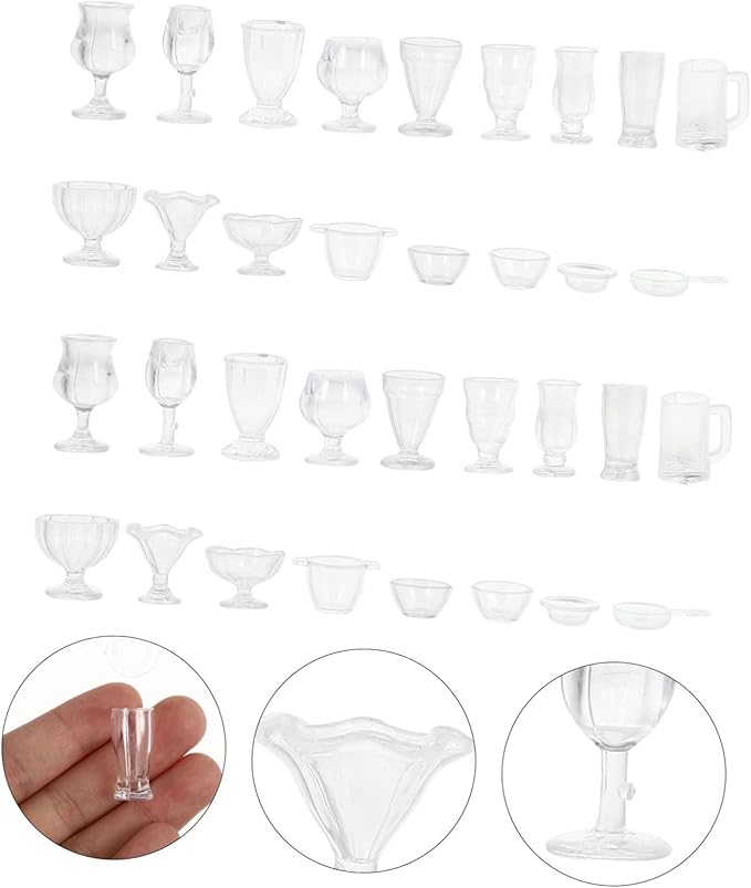 34 Pcs Dollhouse Cups 1: 17 Miniature Wine Glasses Mini Beer Cups Cocktail Martini Glasses Model for Dollhouse Decoration DIY Craft