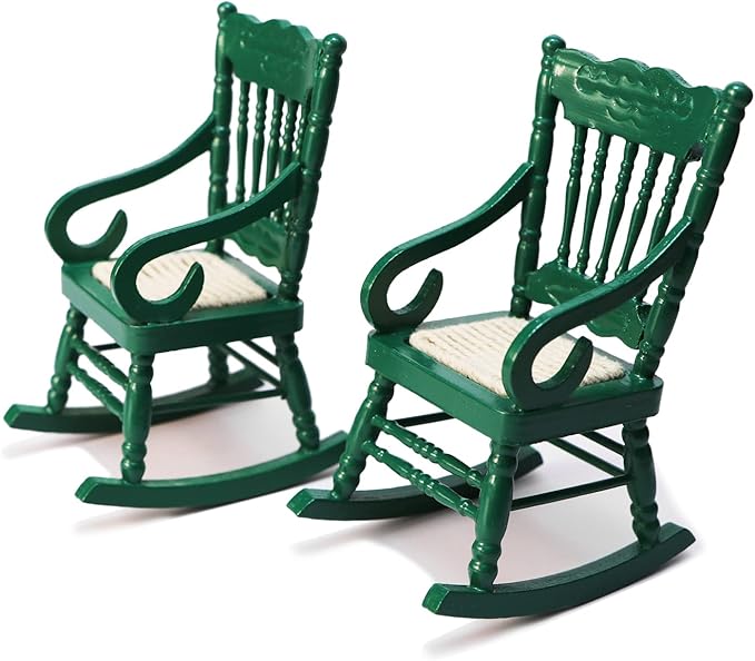Dollhouse Chairs 2PCS Miniature Rocking Chair 1:12 Scale Wooden FurnitureAccessories Tiny Mini House Home Outdoor Cake Topper Decoration ModelLiving Room Scene Christmas Craft Displays (Green)
