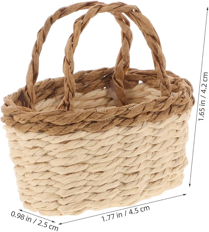 Totority Miniature Woven Basket for Dollhouse Realistic Handheld Prop for Home Decor Crafts and Photography Mini House Supplies Color
