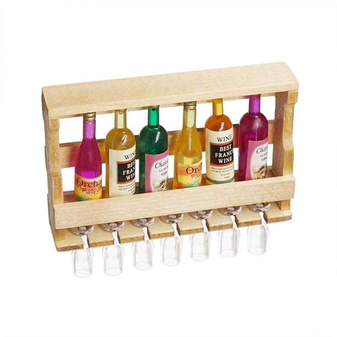 Odoria 1/12 Miniature Wine Bottle Rack with Glasses Dollhouse Decoration Accessories