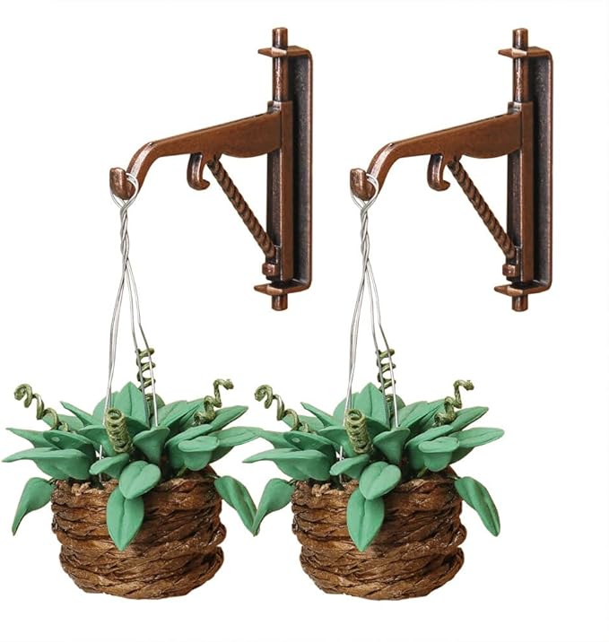 Odoria 1/12 Miniature Hanging Plants and Hook Hanger 2Pcs Mini Tiny Potted Plant Miniatures Dollhouse Decoration Accessories Doll House Accessory, Dark Green