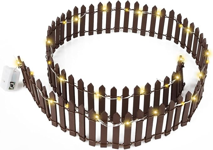 Mini Fairy Garden Fence, 35.5 Inch Cuttable Small Wood Picket Fence, DIY Miniature Accessories Decoration for Dollhouse, Crafts, Vegetable Platter, Cake(Brown)