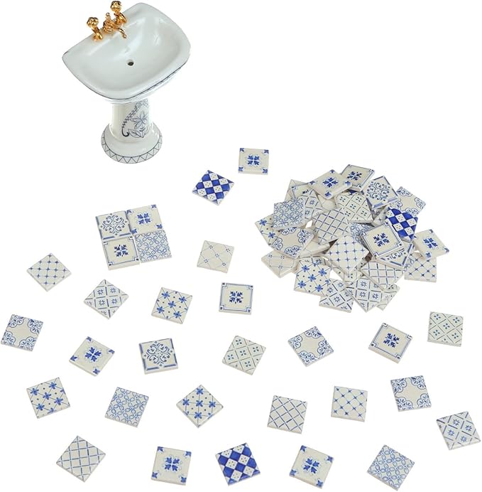 150 pcs, Dollhouse Flooring, 1:12 Scale Doll House Tiles, Miniature Checkerboard Floor, REDUCIO! (Timeless Porcelain)