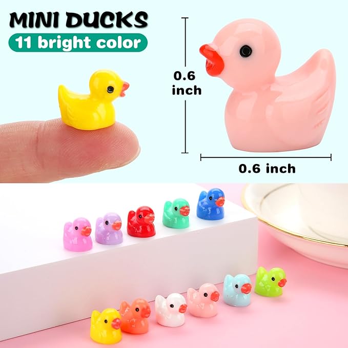 240pcs Mini Ducks, Tiny Resin Duck Figurines Colorful Plastic Small Ducks Bulk for Miniature Landscape Aquarium Potted Fairy Garden Home Dollhouse Decor Accessories Party Favors Toys Gifts