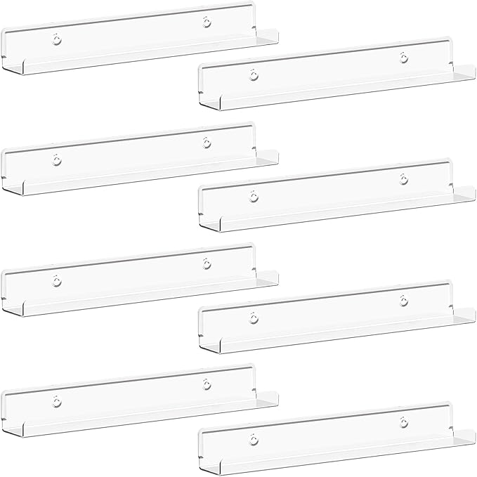 Lifewit Floating Shelves for Vinyl Record, 8 Pack 12" Clear Acrylic Wall Shelf Room Decor for Book/Photo/Picture/Makeup Display in Bedroom, Living Room, Bathroom Storage and Organization