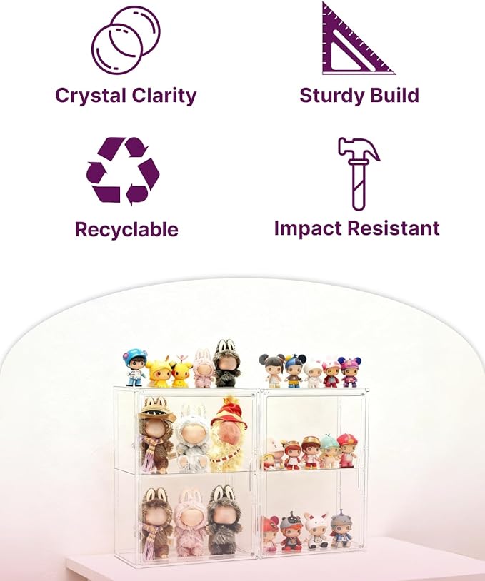 2-Pack Clear Acrylic 2-Tier Display Cabinet 14.17" with Shelf, Wall Mounted, Dustproof Display Case for Labubu Figures, Big into Energy, Exciting Macaron, Have a Seat, Coca-Cola Series
