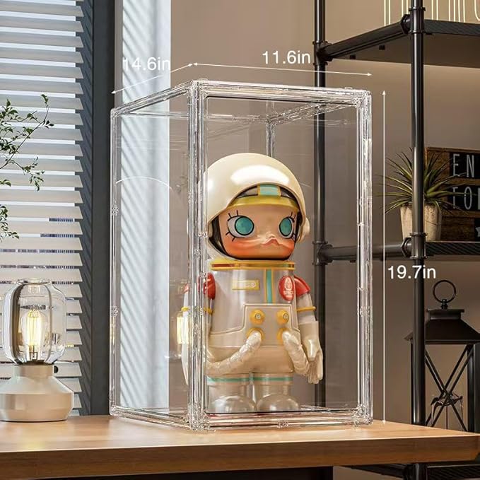 Extra Large 19.7"X14.6"X11.6" Acrylic Display Case with 2 Division Boards, Clear Organizer Box Plastic Holder with Magnetic Door for Handbags, Purses, Boots, Figures, Book