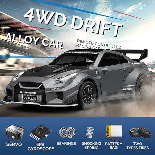 1:43 RC Drift Car D43-02 - 2.4G Full Proportional 4WD Alloy 20KM/H High Speed RC Racing Car with Gyro, Silent Bearings, Adjustable Speed & Lighting(Q5/Liquid Silver/D43-02)