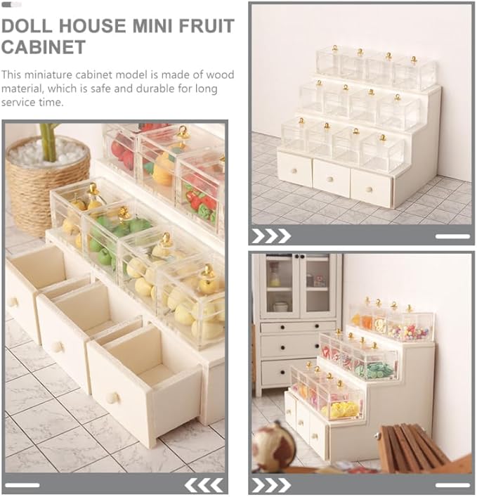 Dollhouse Candy Display Box Miniature Wooden Drawer Shelf Model Mini Cabinet Fruit Display Rack Furniture Accessories 1: 12 Doll House Decor