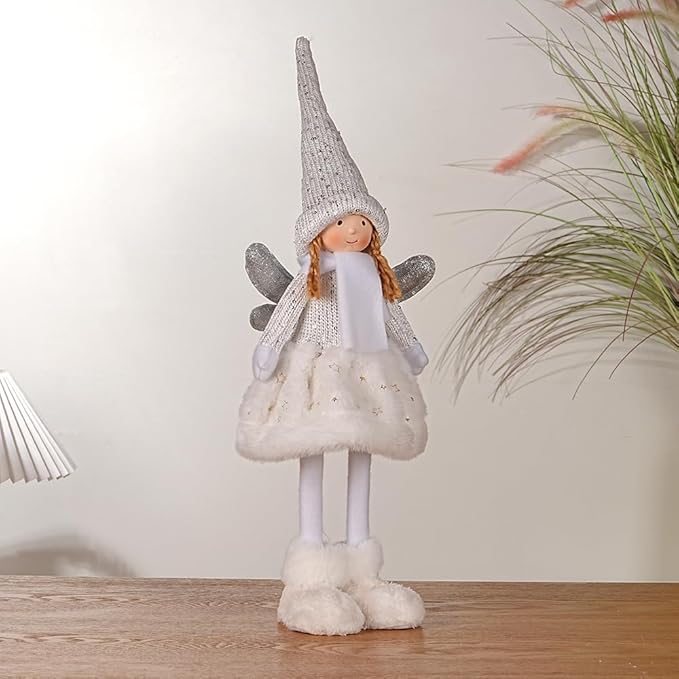 Dedrian11 Christmas Indoor Decor Fabric Angel Doll, Festive Elf Figurine with Whimsical Charm,Ornament & Gift for Women, Christmas Tree Decor & Home Accent (White)