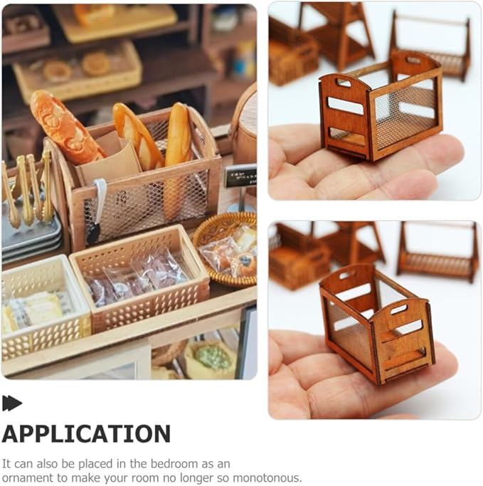 Yardwe Miniature Wooden Basket Hanging Planter Dollhouse Accessories Hollow Wire Frame Storage Model for Mini Doll Home Decor 1.25 Inch