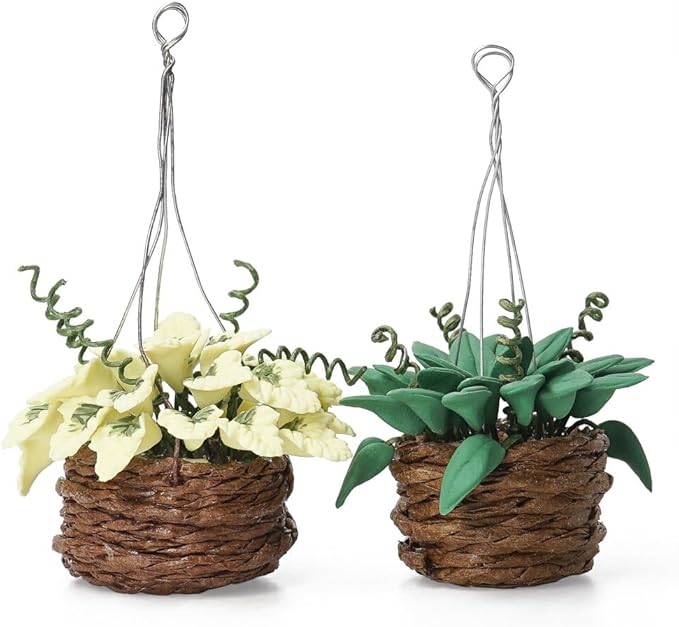 Odoria 1/12 Miniature Hanging Plants Mini Tiny Potted Plant Miniatures Dollhouse Decoration Accessories Doll House Accessory, 2Pcs