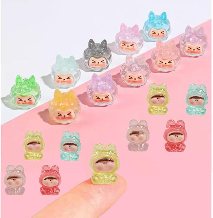 50 Pcs Mini Glow-in-The-Dark Resin Animal Blind Bags, Cute Bunny Mystery Bags Miniatures for Dollhouse Decoration, DIY Crafts, Dollhouse Accessories, Party Gifts, Kids Simulation Play