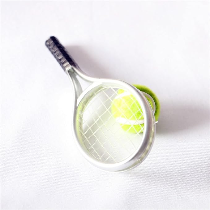 BOGEEL House Tennis Model Set Simulation Sports Goods Outdoor Miniature Model Include 1x Tennis 1x Racket,Plastic