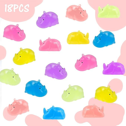 18 PCS Luminous Mini Rhino for Crafts Dollhouse Fairy Garden Decor Miniature Safari Animals Decor for Car Tiny Resin Animals for Micro Landscape Plant Pots