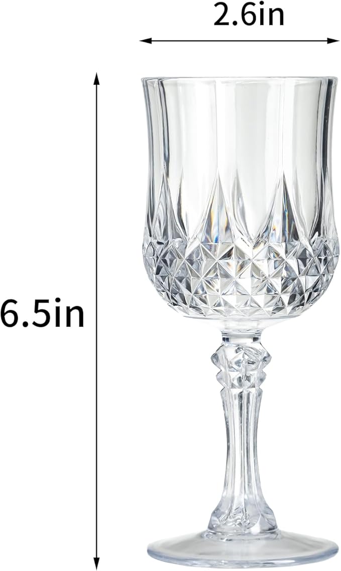 XKXKKE 24 Pcs Transparent Plastic Wine Glasses, Plastic Water Goblets for Parties, Stemmed Drinking Glasses for Wedding Reception, Grand Event Party Bar Supplies Reusable Drinking Cups