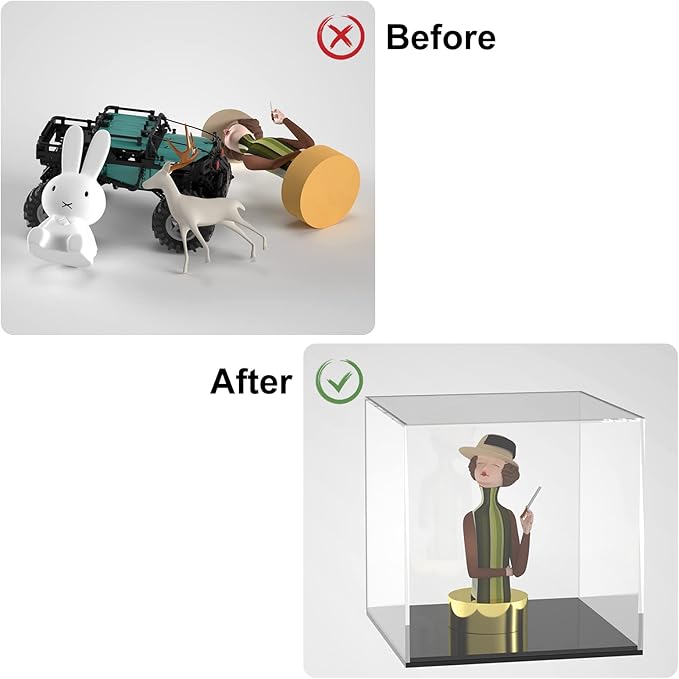 Cliselda Acrylic Display Case with Black Base 5x5x5 inch, Clear Square Acrylic Box Cube Small Storage Containers, Fully Assembled Dustproof Plastic Display Box for Collectibles Action Figures