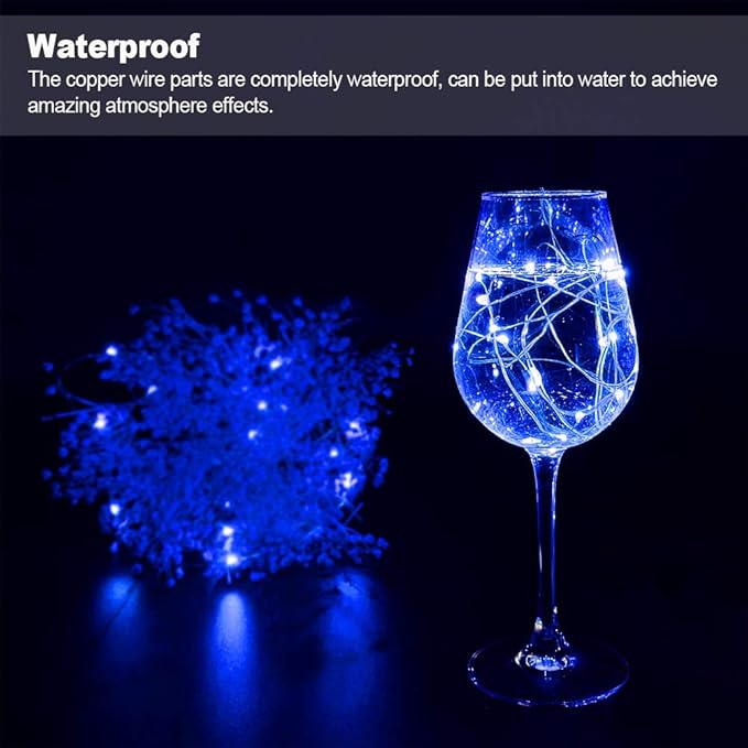 MUMUXI 16 Pack 10 ft Fairy Lights Battery Operated 30 LED Mini String Waterproof Silver Wire Firefly Starry Lights for DIY Wedding Party Mason Jars Christmas Decorations, Blue
