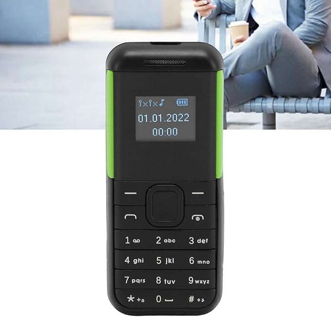 GOWENIC Small Mini Phone, 2G GSM Dual SIM Unlocked Smartphone, 0.66inch Screen 380mah Kids Small Smartphone, Bluetooth Sound Player Basic Phone (Black Green)