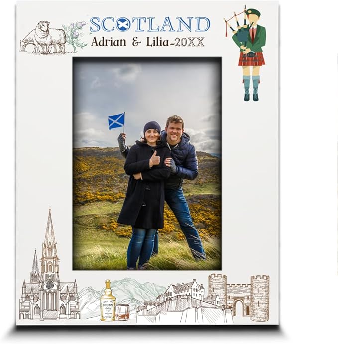 BELLA BUSTA-Personalized Europe Travel Picture Frame– Custom Scotland Photo Frame with City & Country-Honeymoon, Vacation, Adventure, Favor Keepsake (Scotland (5x7 Vertical))