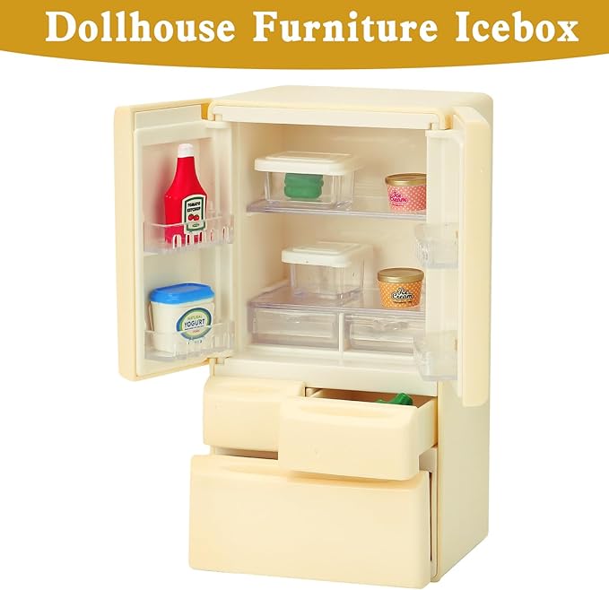 Dollhouse Furniture icebox for Kids Toys Miniature Doll House Accessories Pretend Play Toys for Boys Girls & Toddlers Age 3+