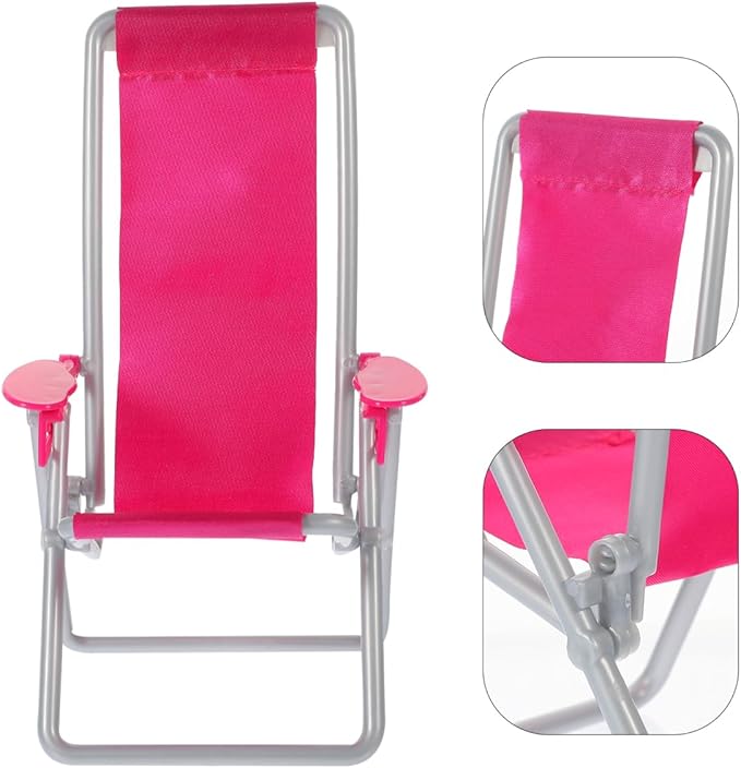2PCS Miniature Beach Chair Dollhouse Mini Folding Chairs Mini Sunbath Longue Deck Dollhouse Furniture Accessories for DIY Fairy Garden Beach Decoration