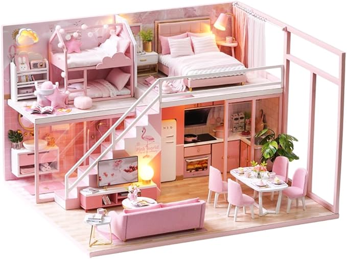 TuKIIE DIY Miniature Dollhouse Kit with Furniture, 1:24 Scale Creative Room Mini Wooden Christmas Doll House Accessories Plus Dust Proof & Music Movement for Kids Teens Adults(Meeting Your Sweet)