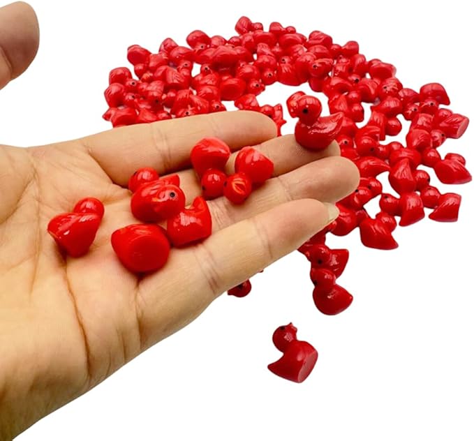 100pcs Mini Resin Duck,15 mm Dollhouse Décor for Aquarium Decor Micro Fairy Garden Landscape Hide,Seek Party Toys,Easter Basket Stuffer, Gift for All Ages (Nonluminous-Red)