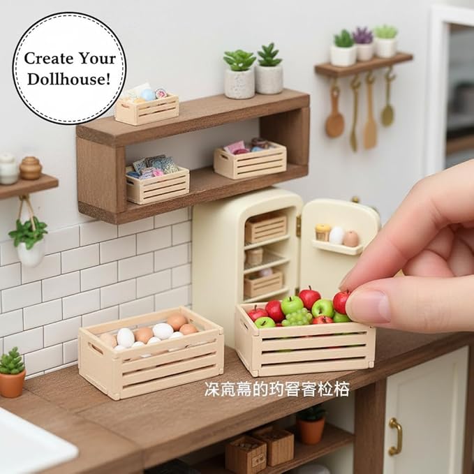 Veemoon 5pcs Small Crafts Wood Crates Basket, Miniature Dollhouse Christmas Furniture Decoration Accessories Paintable Mini Storage Box Rustic Display Wood Crates for Organizing Small Items (1.5×1")