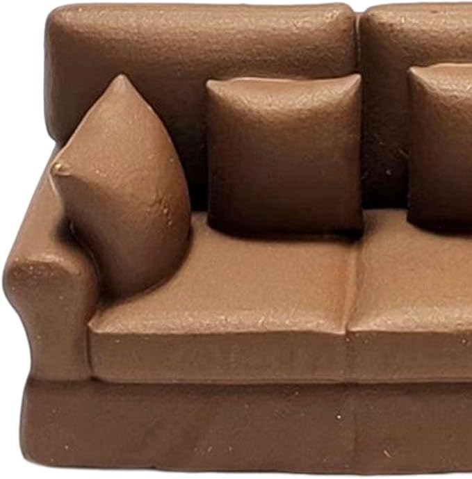 1: 64 Furniture Miniature Resin Sofa Model Accessories for Playhouse, Studio Scene, Tabletop Decoration Multifunctional DIY Figurine Handmade, Brown