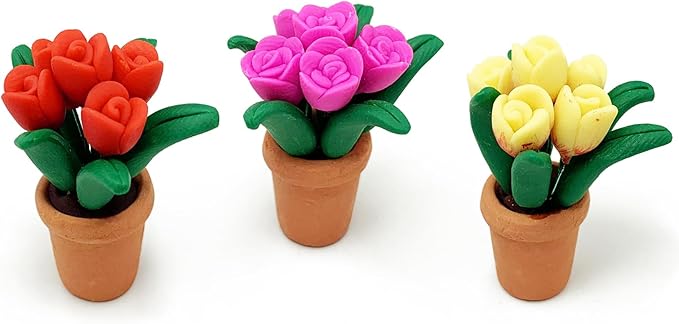 3pcs Miniature Potted Plant Flowers 1:12 Mini Dollhouse Scene Bonsai Tulips Model Accessories Micro Landscape Decoration