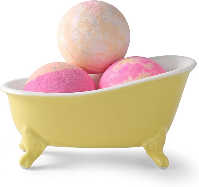 NEWHENGS 6.1" Vintage Ceramic Mini Decorative Clawfoot Bathtub Bar Soap Dish, Kitchen Sponge Holder and Shower Tray for Bathroom, 1 Pack (Yellow)