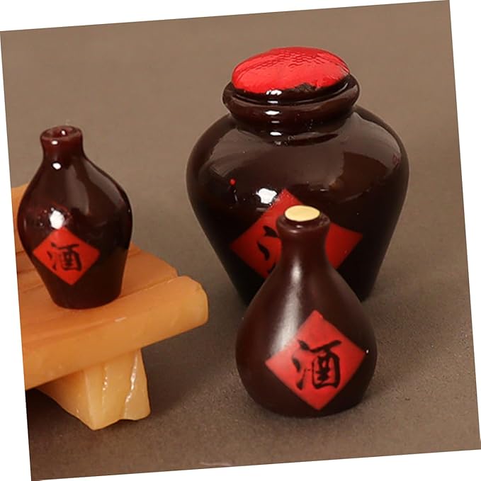 SUPVOX Miniature Wine Jar Models for Dollhouse Decoration Realistic Tiny Jar Decor Accessories 3 Pieces Resin Wine Bottles for Mini Scenes and Photo Props